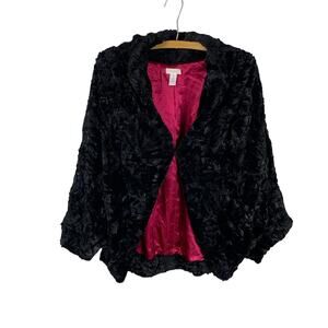 Chico's Velvet Cocoon Victoria Black Faux Fu Dolman Sleeve Jacket -Size 1 (M/8)